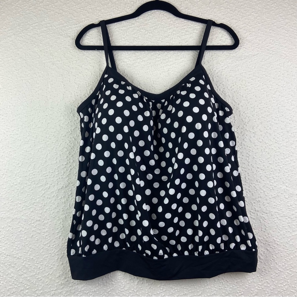 Lands' End Black and White Polka Dot swim top. Women’s size 18.